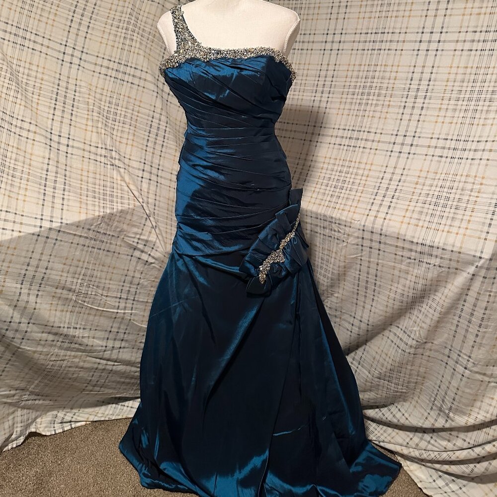 Stunning Teal Glitter Off-Shoulder Gown